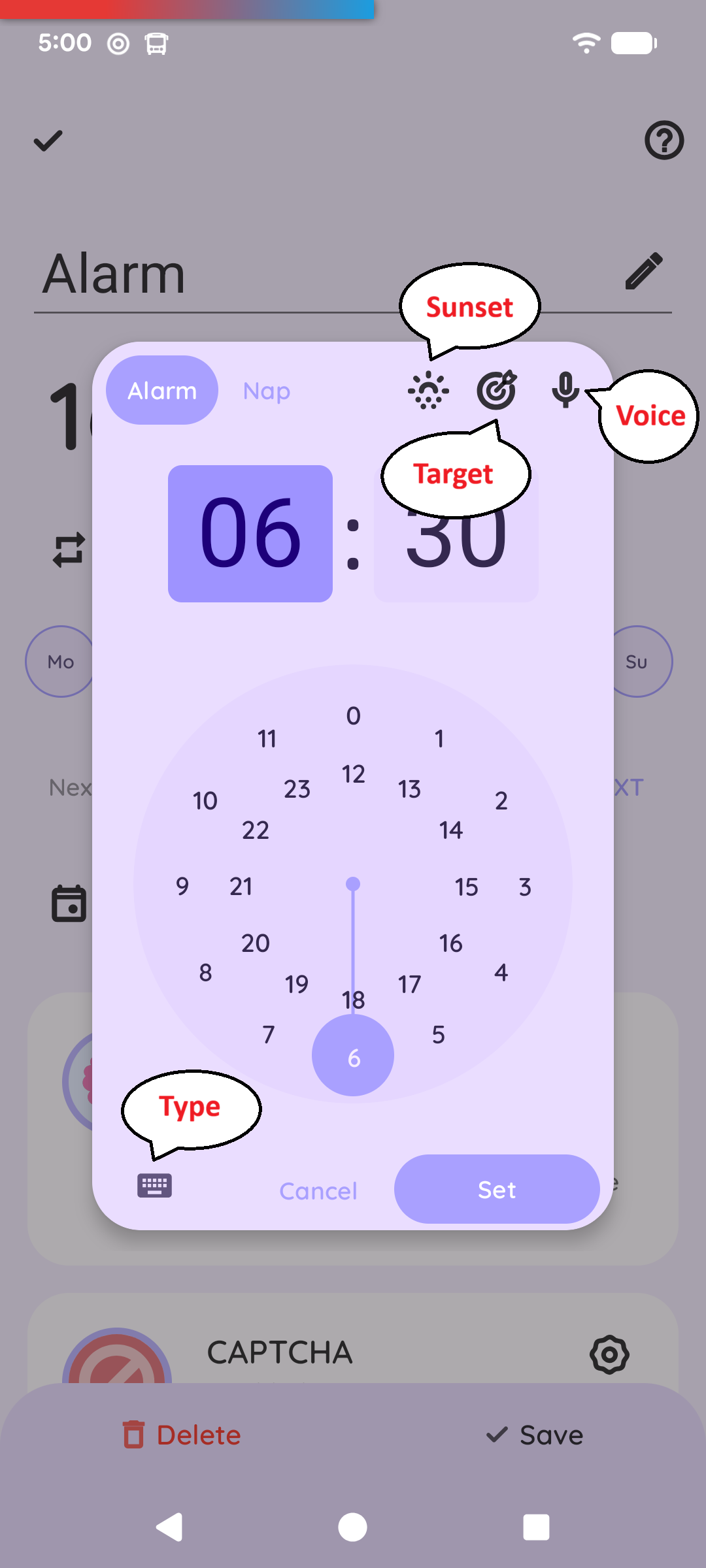 New alarm options icons