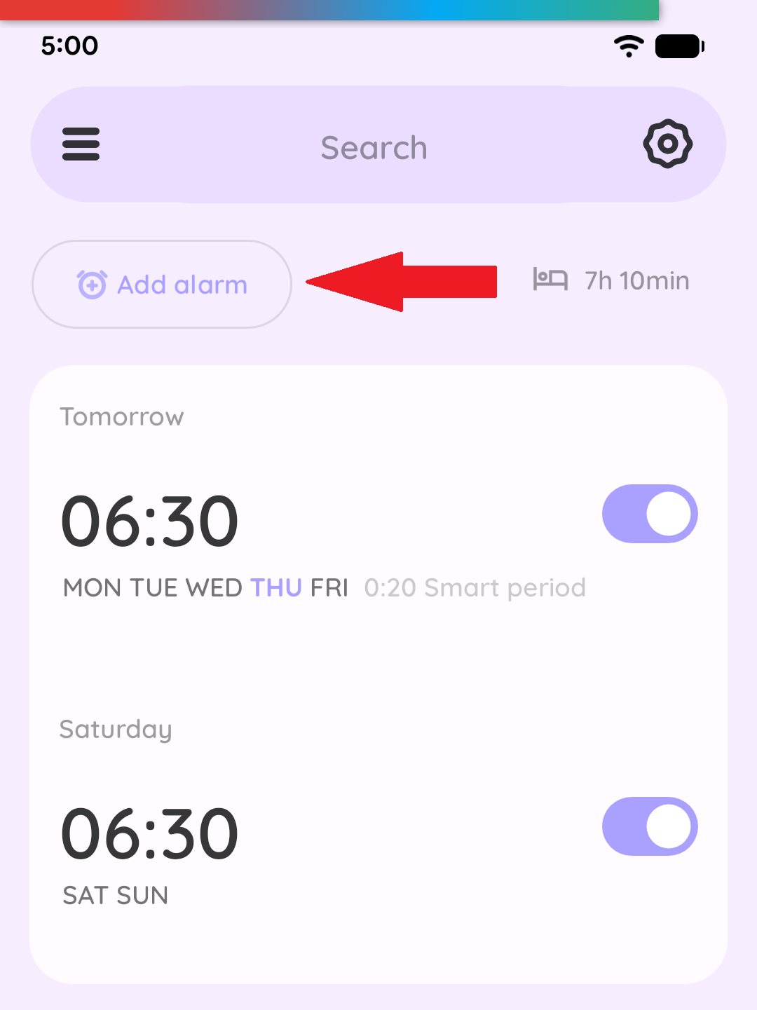 Create alarm from main Tabs